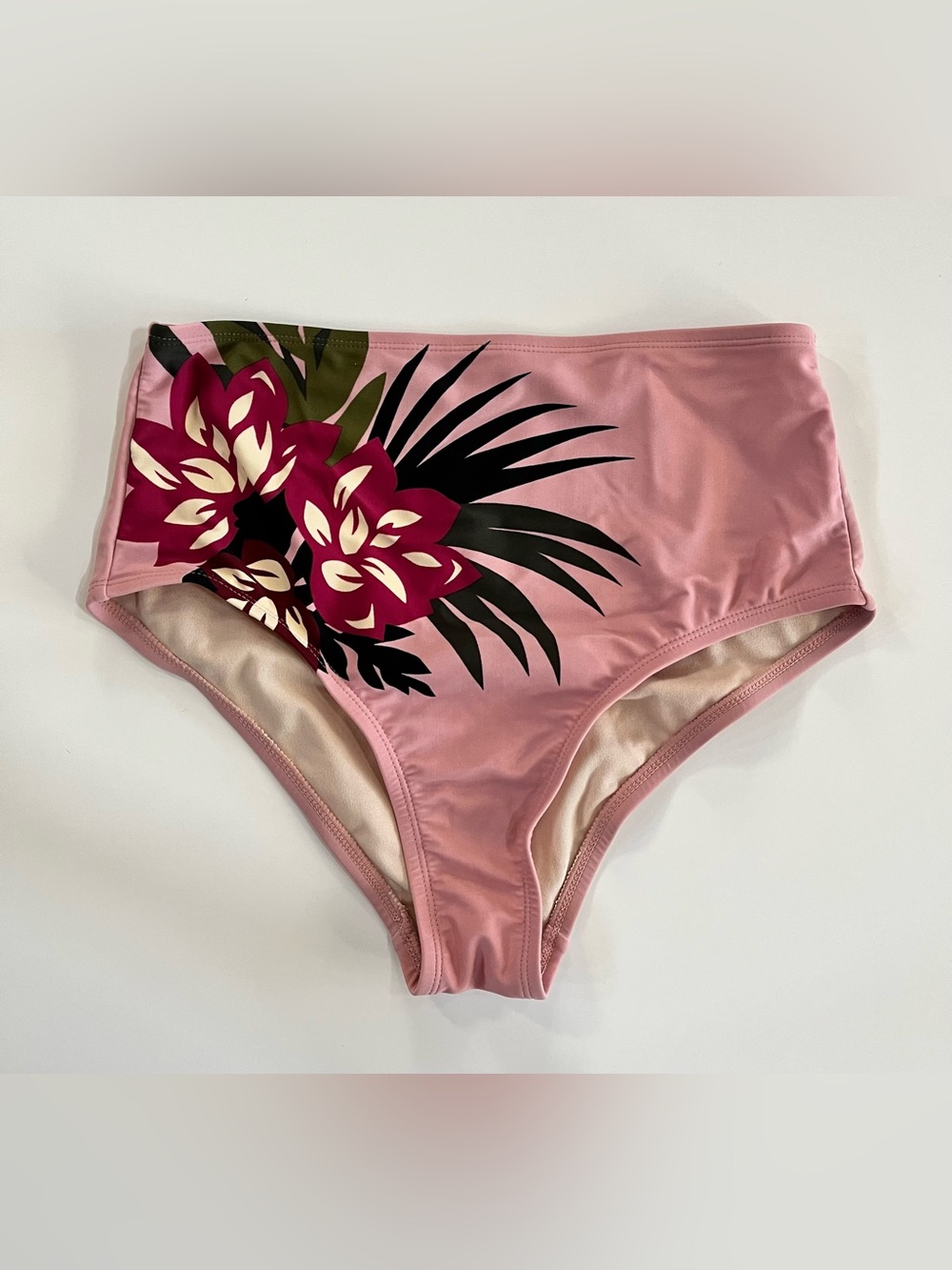 Kona Sol Pink High-Waist Bikini Bottom with Floral Print size Medium